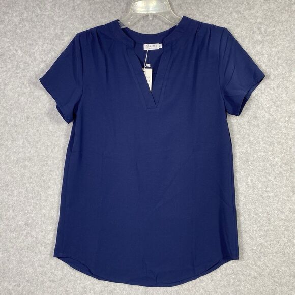 Tunic Top Blouse V-Neck Short Sleeve Loose Fit - Picture 1 of 13